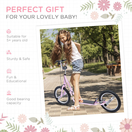Youth Push Stunt Scooter with 16" Pneumatic Tyres for Adults, Teens & Kids - Pink