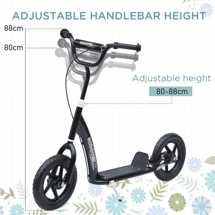 Teen Push Stunt Scooter with 12" EVA Tyres for Kids 5-12 - Black