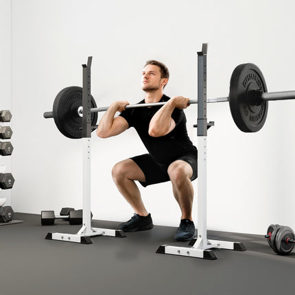 Adjustable Heavy Duty Steel Barbell Squat Rack Stand with 12 Heights - Black