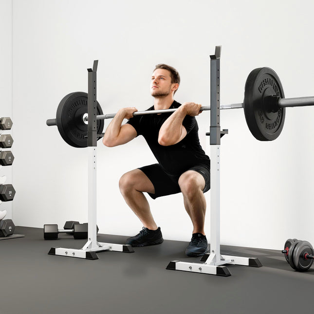 Adjustable Heavy Duty Steel Barbell Squat Rack Stand with 12 Heights - Black