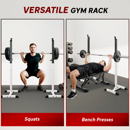 Adjustable Heavy Duty Steel Barbell Squat Rack Stand with 12 Heights - Black
