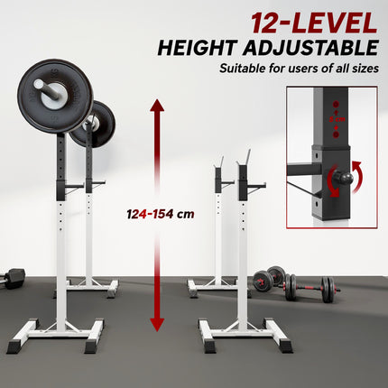 Adjustable Heavy Duty Steel Barbell Squat Rack Stand with 12 Heights - Black