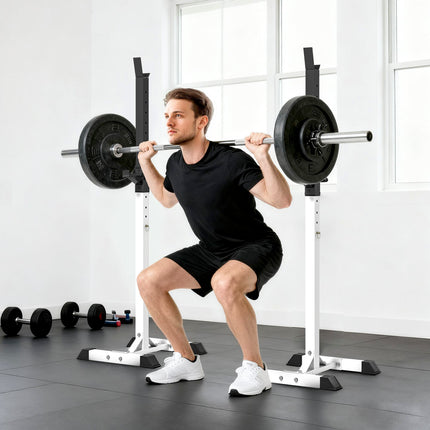 Adjustable Heavy Duty Steel Barbell Squat Rack Stand with 12 Heights - Black