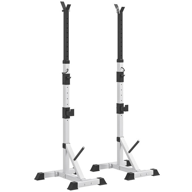 Adjustable Barbell Rack Squat Stand for Weight Lifting Home Gym Training - Silver Black