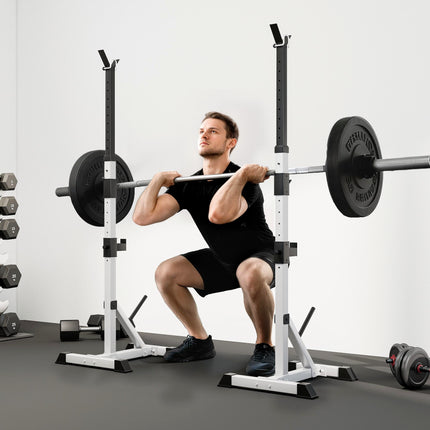 Adjustable Barbell Rack Squat Stand for Weight Lifting Home Gym Training - Silver Black