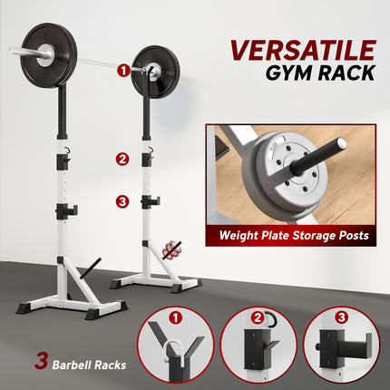 Adjustable Barbell Rack Squat Stand for Weight Lifting Home Gym Training - Silver Black