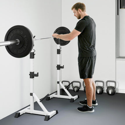 Adjustable Barbell Rack Squat Stand for Weight Lifting Home Gym Training - Silver Black