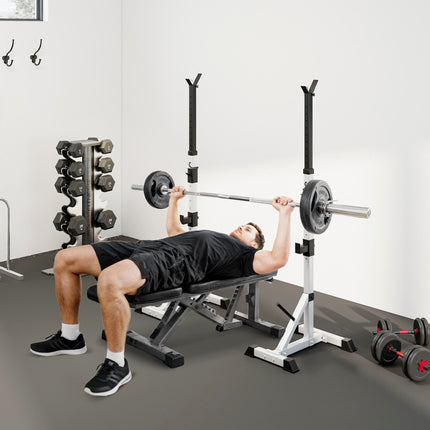 Adjustable Barbell Rack Squat Stand for Weight Lifting Home Gym Training - Silver Black