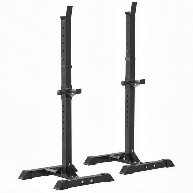 Heavy Duty Adjustable Height Barbell Squat Stand with 2 Stands - Black