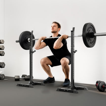 Heavy Duty Adjustable Height Barbell Squat Stand with 2 Stands - Black
