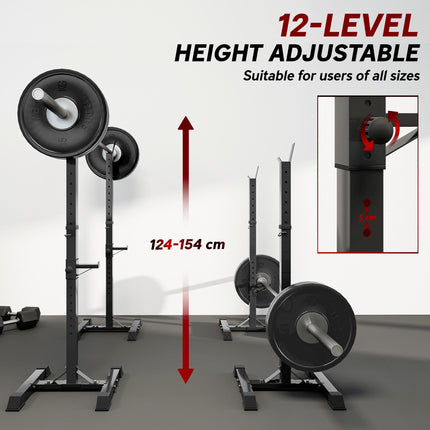 Heavy Duty Adjustable Height Barbell Squat Stand with 2 Stands - Black