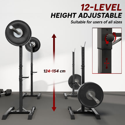 Heavy Duty Adjustable Height Barbell Squat Stand with 2 Stands - Black