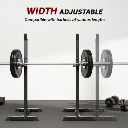 Heavy Duty Adjustable Height Barbell Squat Stand with 2 Stands - Black