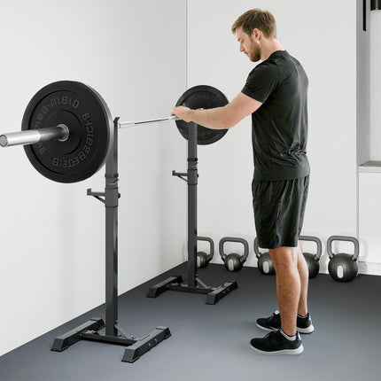 Heavy Duty Adjustable Height Barbell Squat Stand with 2 Stands - Black