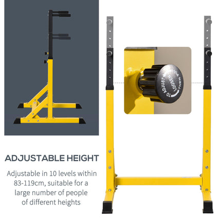 Adjustable Dip Station Pull Up Chin Up Parallel Bars Power Tower Home Gym - Yellow Black