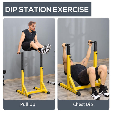 Adjustable Dip Station Pull Up Chin Up Parallel Bars Power Tower Home Gym - Yellow Black