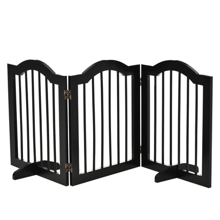 Wooden Foldable Small Dog Gate Stepover Panel with Support Feet Freestanding Pet Fence Safety Barrier - Black
