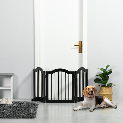 Wooden Foldable Small Dog Gate Stepover Panel with Support Feet Freestanding Pet Fence Safety Barrier - Black