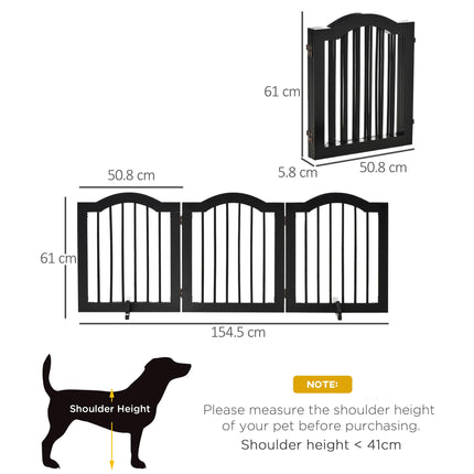Wooden Foldable Small Dog Gate Stepover Panel with Support Feet Freestanding Pet Fence Safety Barrier - Black