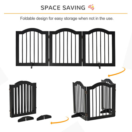 Wooden Foldable Small Dog Gate Stepover Panel with Support Feet Freestanding Pet Fence Safety Barrier - Black