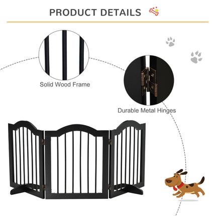 Wooden Foldable Small Dog Gate Stepover Panel with Support Feet Freestanding Pet Fence Safety Barrier - Black
