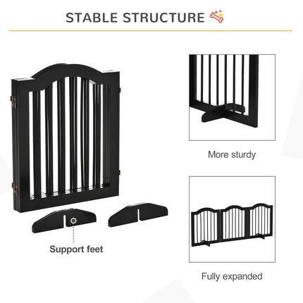 Wooden Foldable Small Dog Gate Stepover Panel with Support Feet Freestanding Pet Fence Safety Barrier - Black