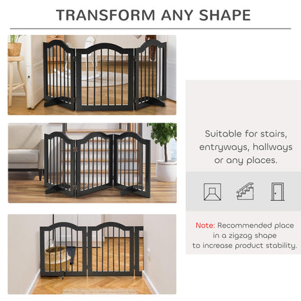 Wooden Foldable Small Dog Gate Stepover Panel with Support Feet Freestanding Pet Fence Safety Barrier - Black