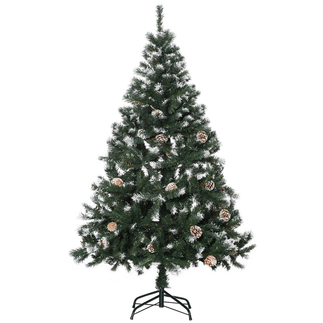 5FT Artificial Christmas Tree with Pine Cones and Snow-Flocked Branches - Green