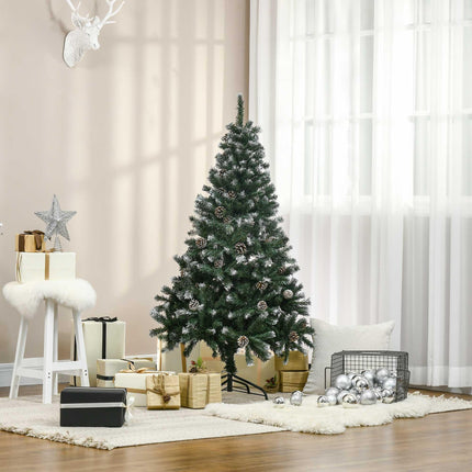 5FT Artificial Christmas Tree with Pine Cones and Snow-Flocked Branches - Green