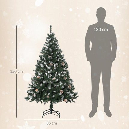 5FT Artificial Christmas Tree with Pine Cones and Snow-Flocked Branches - Green
