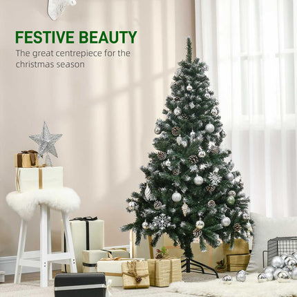 5FT Artificial Christmas Tree with Pine Cones and Snow-Flocked Branches - Green