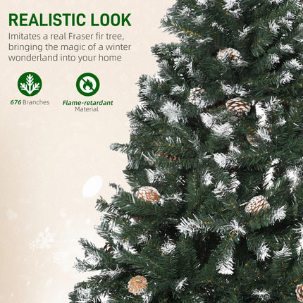 5FT Artificial Christmas Tree with Pine Cones and Snow-Flocked Branches - Green