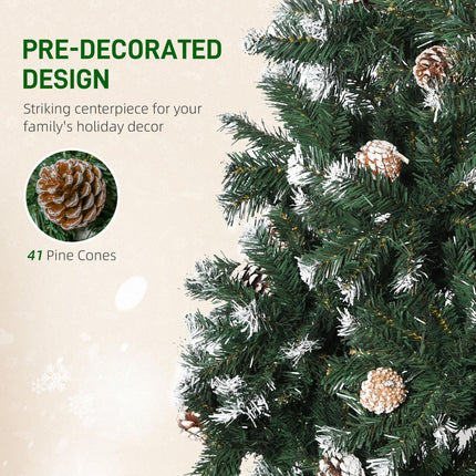 5FT Artificial Christmas Tree with Pine Cones and Snow-Flocked Branches - Green