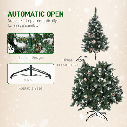 5FT Artificial Christmas Tree with Pine Cones and Snow-Flocked Branches - Green