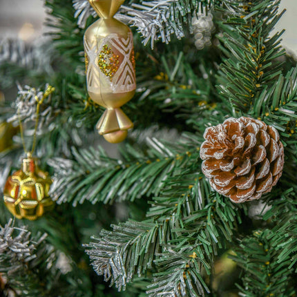 5FT Artificial Christmas Tree with Pine Cones and Snow-Flocked Branches - Green