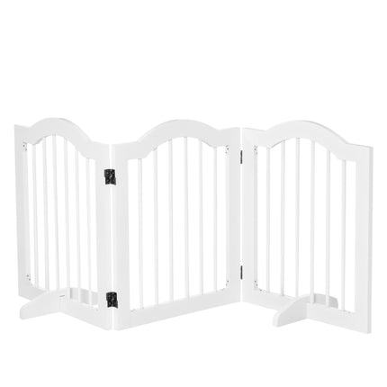 Foldable Wooden Dog Gate Small Freestanding Pet Safety Barrier with Support Feet - White