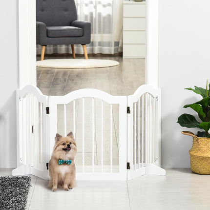 Foldable Wooden Dog Gate Small Freestanding Pet Safety Barrier with Support Feet - White