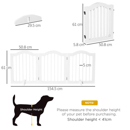 Foldable Wooden Dog Gate Small Freestanding Pet Safety Barrier with Support Feet - White
