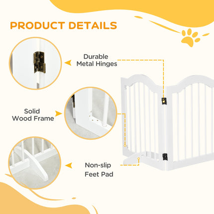 Foldable Wooden Dog Gate Small Freestanding Pet Safety Barrier with Support Feet - White
