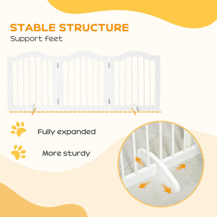 Foldable Wooden Dog Gate Small Freestanding Pet Safety Barrier with Support Feet - White
