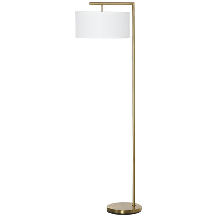 Modern Floor Lamp with Linen Lampshade and Round Base for Living Room, Bedroom, Dining Room - Gold and White