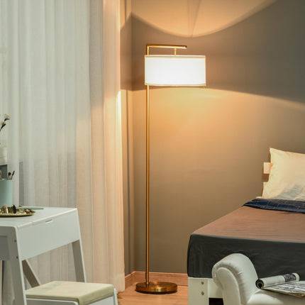 Modern Floor Lamp with Linen Lampshade and Round Base for Living Room, Bedroom, Dining Room - Gold and White