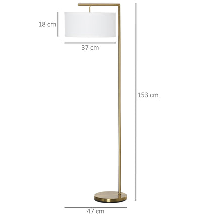 Modern Floor Lamp with Linen Lampshade and Round Base for Living Room, Bedroom, Dining Room - Gold and White