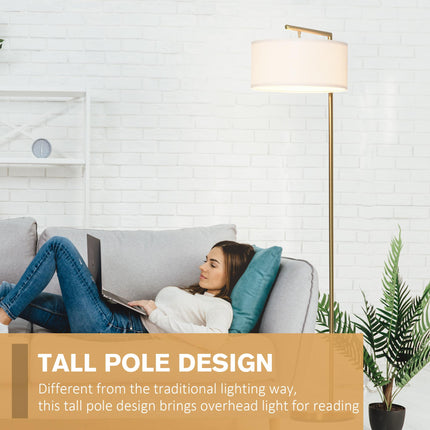 Modern Floor Lamp with Linen Lampshade and Round Base for Living Room, Bedroom, Dining Room - Gold and White