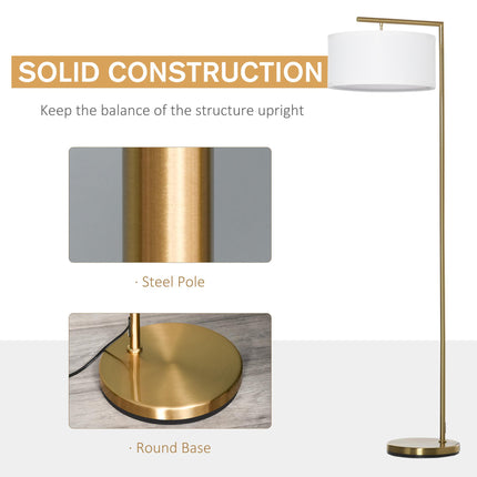 Modern Floor Lamp with Linen Lampshade and Round Base for Living Room, Bedroom, Dining Room - Gold and White