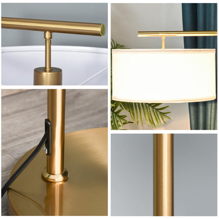 Modern Floor Lamp with Linen Lampshade and Round Base for Living Room, Bedroom, Dining Room - Gold and White