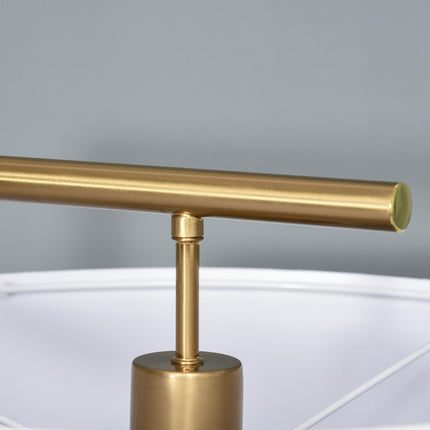 Modern Floor Lamp with Linen Lampshade and Round Base for Living Room, Bedroom, Dining Room - Gold and White