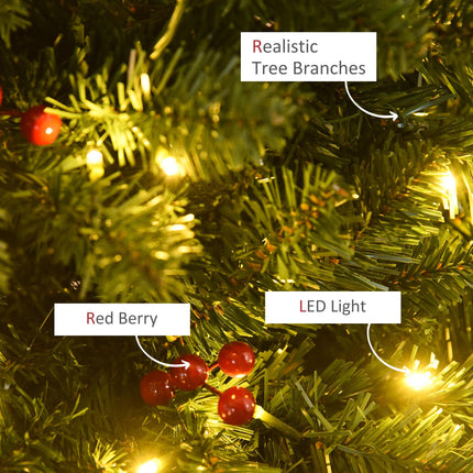 5FT Prelit Artificial Pencil Christmas Tree with Warm White LED Lights and Red Berry Decorations - Green