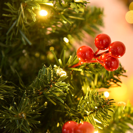 5FT Prelit Artificial Pencil Christmas Tree with Warm White LED Lights and Red Berry Decorations - Green