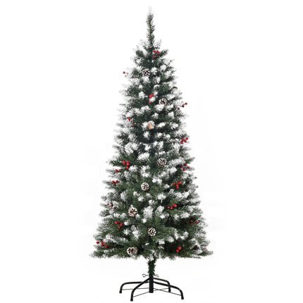 5FT Pencil Christmas Tree with Red Berries and Pinecones Indoor Holiday Decoration - Green